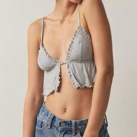 NWT Urban Outfitters Lettuce Trim Gray Clasp Front Bralette Cami Size Medium - Picture 1 of 6